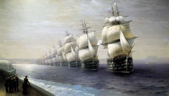 Обои на рабочий стол Парад кораблей, картина Ивана Айвазовского, art classik by Ivan Aivazovsky