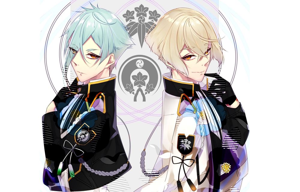 Обои для рабочего стола Hizarumaru и Higekiri в военной форме из игры Touken Ranbu / Танец мечей