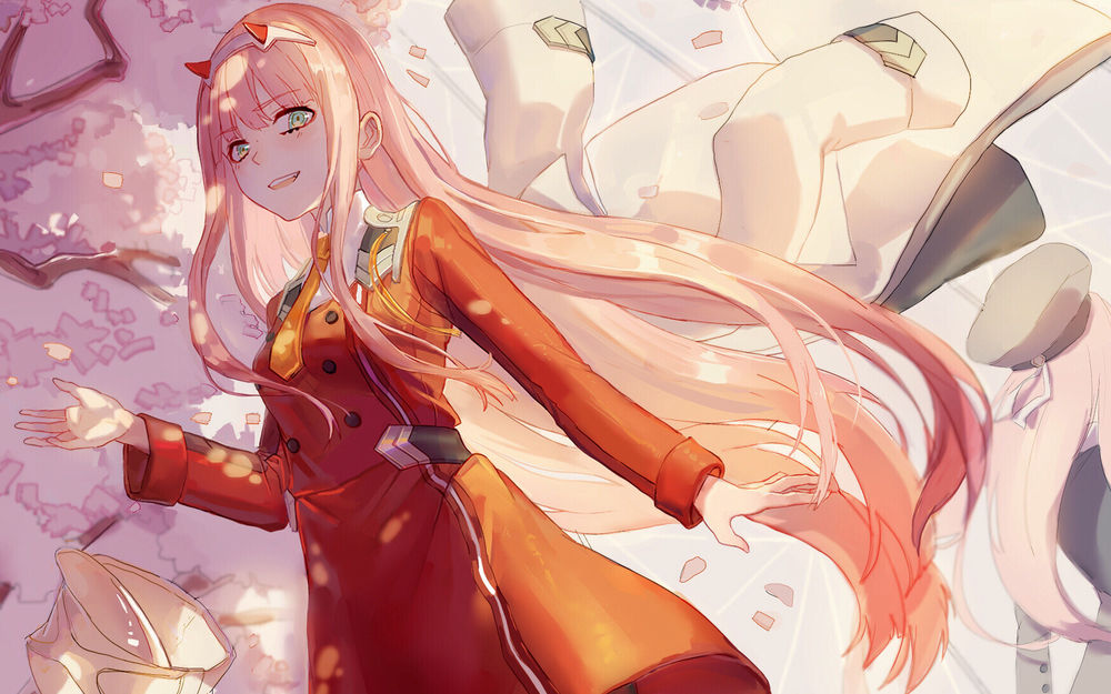 Обои для рабочего стола Zero Two / Зеро Ту из аниме Darling in the FranXX / Милый во Франксе