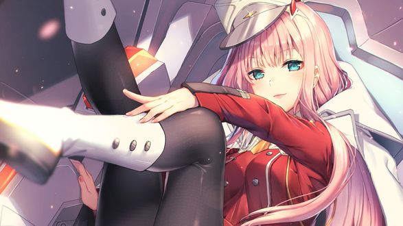 Обои на рабочий стол Zero Two / Зеро Ту из аниме Darling in the FranXX / Милый во Франксе