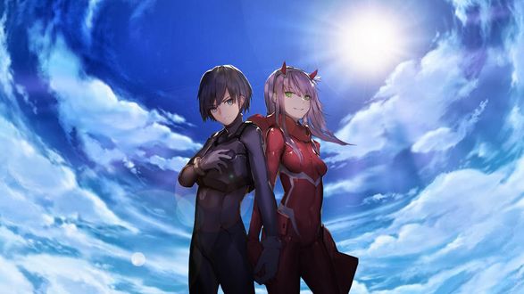 Обои на рабочий стол Ichigo / Итиго и Zero Two / Зеро Ту из аниме Darling in the FranXX / Милый во Франксе