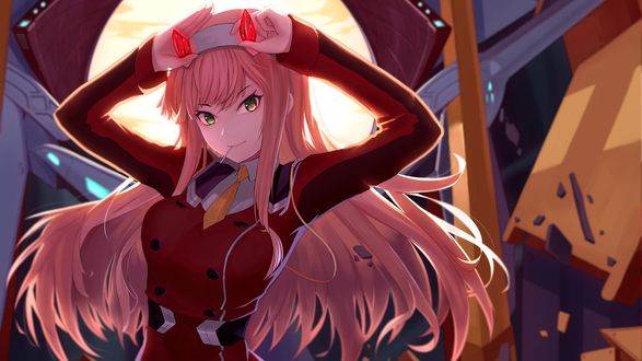 Обои на рабочий стол Zero Two / Зеро Ту из аниме Darling in the FranXX / Милый во Франксе