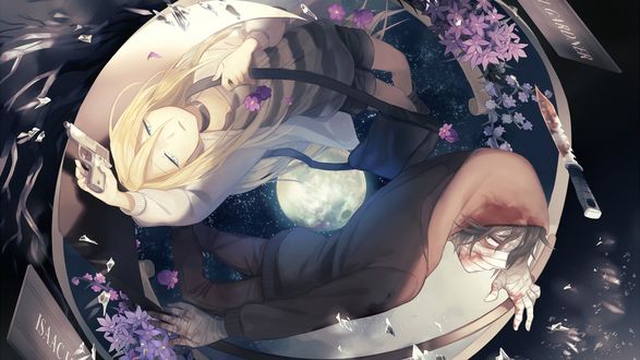 Обои на рабочий стол Rachel Gardner / Рэйчел Гарднер и Isaac Foster / Айзек Фостер / Zack из аниме Satsuriku no Tenshi / Ангел кровопролития