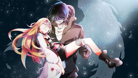 Обои на рабочий стол Rachel Gardner / Рэйчел Гарднер и Isaac Foster / Айзек Фостер / Zack из аниме Satsuriku no Tenshi / Ангел кровопролития