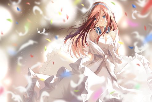 Обои на рабочий стол Nino Nakano / Нино Накано в свадебном платье из аниме 5-toubun no Hanayome / Пять невест