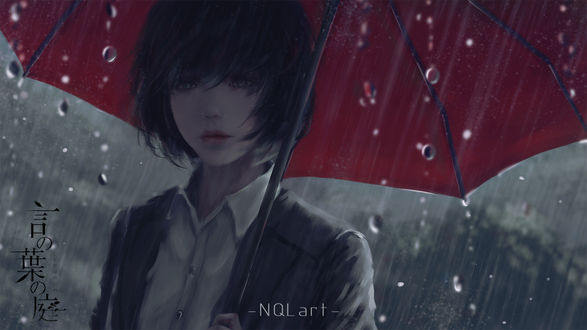Обои на рабочий стол Yukari Yukino / Юкари Юкино из аниме Сад изящных слов / The Garden of Words / Kotonoha no Niwa by Makoto Shinkai, by NQL art