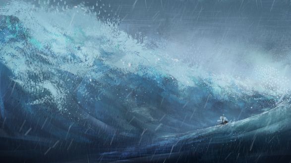 Обои на рабочий стол Корабль на море во время шторма