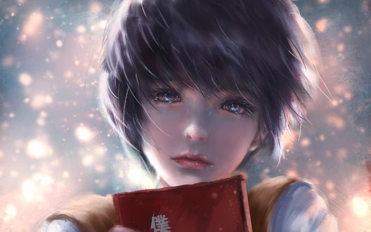 Обои на рабочий стол Персонаж Ritsu Kawai / Рицу Каваи с книгой в руках, by NQL art