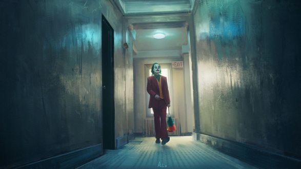 Обои на рабочий стол Joker / Джокер из одноименного фильма идет по коридору, by A LIN