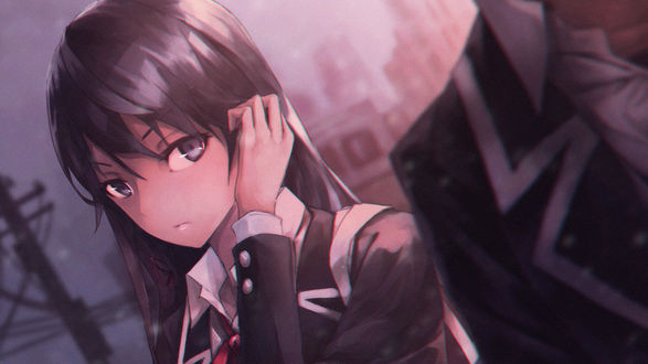 Обои на рабочий стол Yukino Yukinoshita / Юкино Юкиношита из аниме Yahari Ore no Seishun Love Comedy wa Machigatteiru / ак и ожидалось, моя школьная романтическая жизнь не удалась