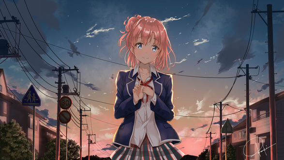 Обои на рабочий стол Yui Yuigahama / Юи Юигахама из аниме Yahari Ore no Seishun Love Comedy wa Machigatteiru / ак и ожидалось, моя школьная романтическая жизнь не удалась