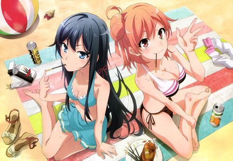 Обои на рабочий стол Yukino Yukinoshita / Юкино Юкиношита и Yui Yuigahama / Юи Юигахама из аниме Yahari Ore no Seishun Love Comedy wa Machigatteiru / ак и ожидалось, моя школьная романтическая жизнь не удалась