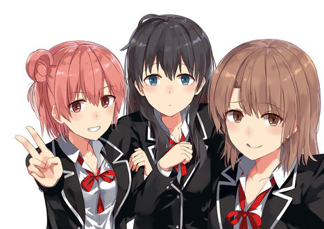 Обои на рабочий стол Yukino Yukinoshita / Юкино Юкиношита, Yui Yuigahama / Юи Юигахама и Kaori Orimoto / Каори Оримото из аниме Yahari Ore no Seishun Love Comedy wa Machigatteiru. Zoku / Как и ожидалось, моя школьная романтическая жизнь не удалась 2