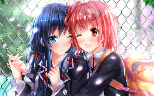Обои на рабочий стол Yukino Yukinoshita / Юкино Юкиношита и Yui Yuigahama / Юи Юигахама из аниме Yahari Ore no Seishun Love Comedy wa Machigatteiru / ак и ожидалось, моя школьная романтическая жизнь не удалась
