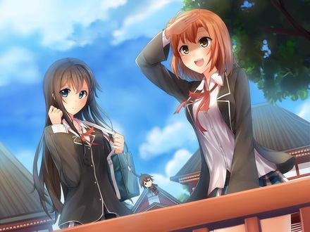 Обои на рабочий стол Yukino Yukinoshita / Юкино Юкиношита и Yui Yuigahama / Юи Юигахама из аниме Yahari Ore no Seishun Love Comedy wa Machigatteiru / ак и ожидалось, моя школьная романтическая жизнь не удалась