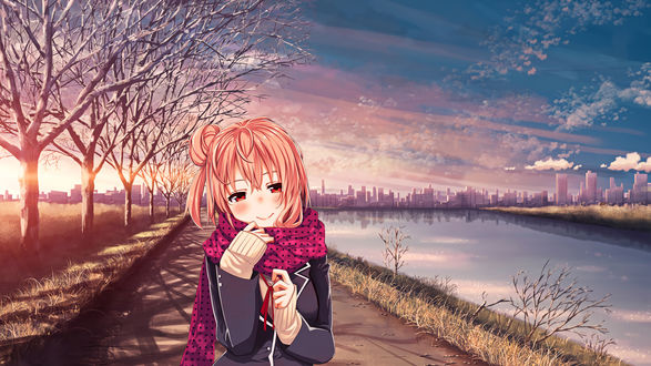 Обои на рабочий стол Yui Yuigahama / Юи Юигахама из аниме Yahari Ore no Seishun Love Comedy wa Machigatteiru / ак и ожидалось, моя школьная романтическая жизнь не удалась