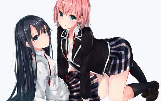 Обои на рабочий стол Yukino Yukinoshita / Юкино Юкиношита и Yui Yuigahama / Юи Юигахама из аниме Yahari Ore no Seishun Love Comedy wa Machigatteiru / Как и ожидалось, моя школьная романтическая жизнь не удалась
