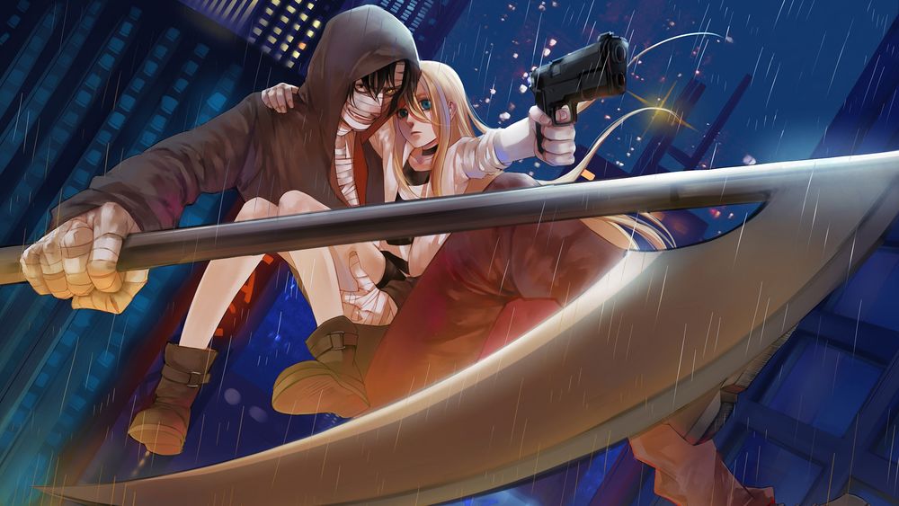 Обои для рабочего стола Rachel Gardner / Рэйчел Гарднер и Isaac Foster / Айзек Фостер / Zack из аниме Satsuriku no Tenshi / Ангел кровопролития