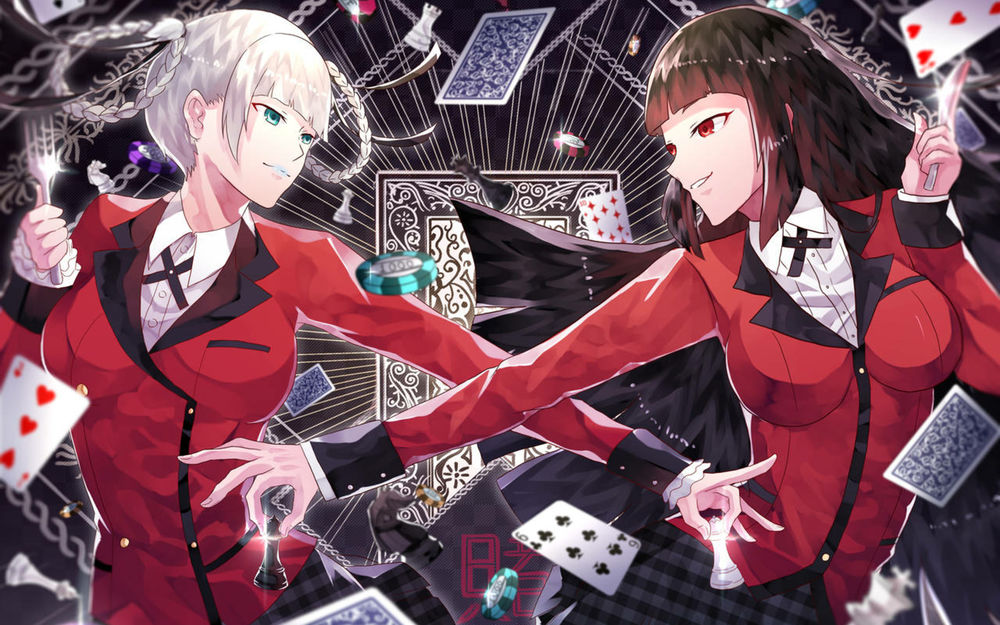 Обои для рабочего стола Yumeko Jabami / Юмэко Джабами и Kirari Momobami / Кирари Момобами из аниме Kakegurui / Безумный азарт
