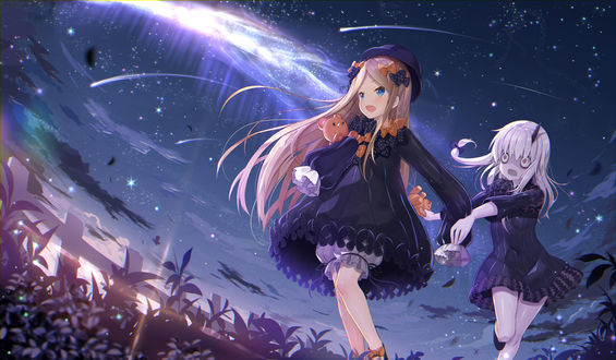 Обои на рабочий стол Abigail Williams / Эбигейл Уильямс и Lavinia Whateley / Лавиния Уотли из игры Fate / Grand Order, art by Mitsuki