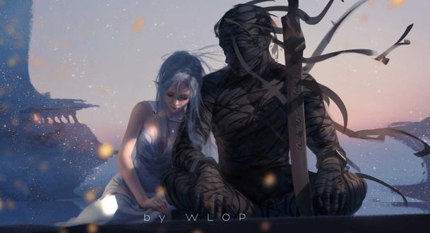 Обои на рабочий стол Принцесса и мумия из комиксов GhostBlade / Призрачный Клинок, by wlop / Wang Ling
