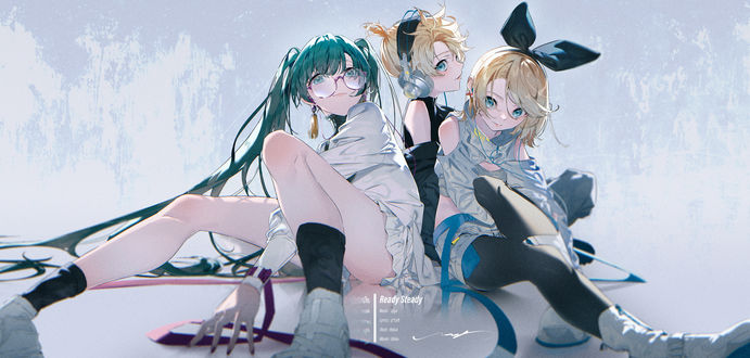 Обои на рабочий стол Vocaloid / Вокалоид - Hatsune Miku / Хатсуне Мику, Kagamine Len & Rin / Кагамине Лен и Рин, by Rolua