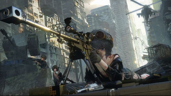 Обои на рабочий стол Девушки Negev, Jericho и PGM из видеоигры Girls Frontline