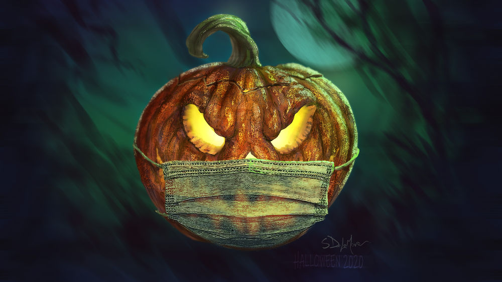 Обои для рабочего стола Светильник Джека в маске от коронавируса (Halloween 2020), by Steve De La Mare