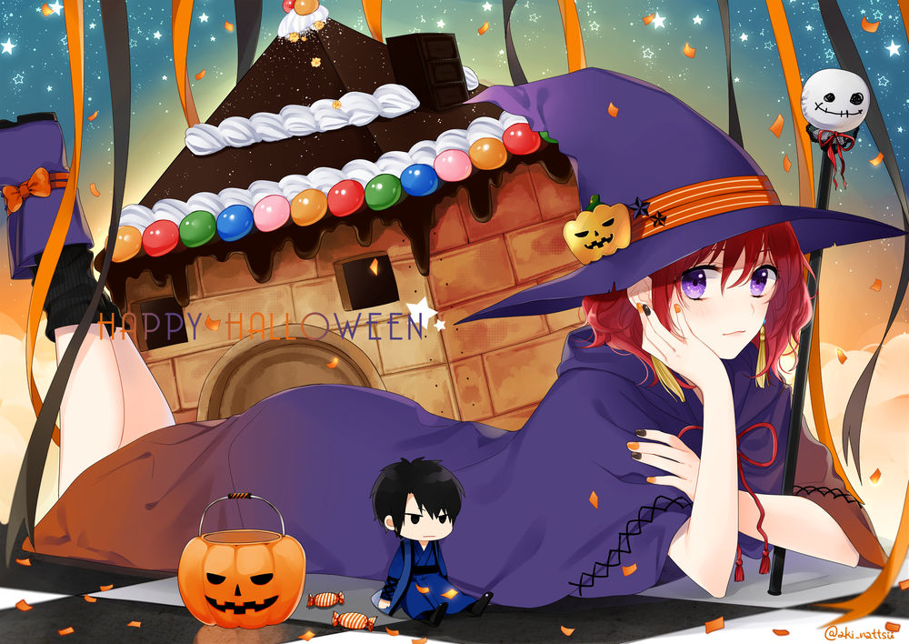 Обои для рабочего стола Чибик Hak, тыква и Yona / Йона, из аниме Akatsuki no Yona / Рассвет Йоны, happy halloween