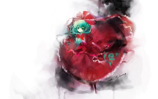 Обои на рабочий стол Kagiyama Hina / Хина Кагияма в красном платье из аниме и игры Тохо / Touhou Project / Проект Восток, by Shimeko