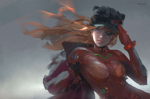 Обои на рабочий стол Аска Лэнгли Сорью / Asuka Langley Sohryu, персонаж из аниме Evangelion:3. 0 You Can (Not) Redo / Евангелион 3. 0: Ты (Не) Исправишь, by Wlop / Wang Ling