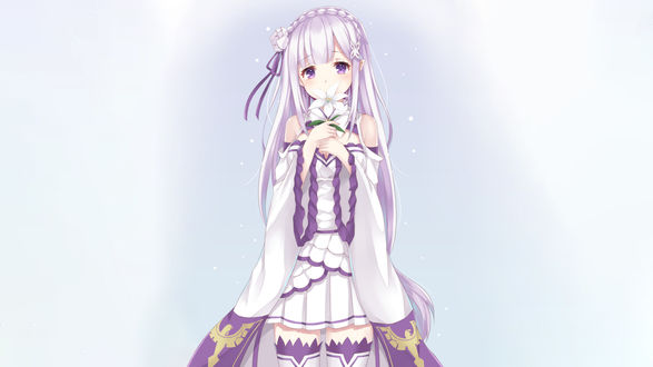 Обои на рабочий стол Emilia / Эмилия из аниме Re: Zero kara Hajimeru Isekai Seikatsu / Re: Жизнь в альтернативном мире с нуля