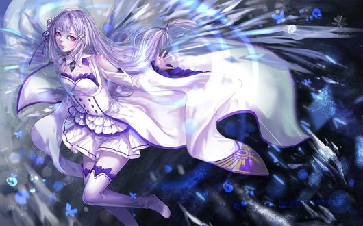 Обои на рабочий стол Emilia / Эмилия из аниме Re: Zero kara Hajimeru Isekai Seikatsu / Re: Жизнь в альтернативном мире с нуля