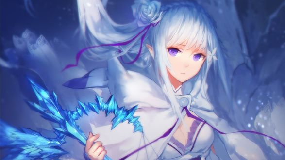 Обои на рабочий стол Emilia / Эмилия из аниме Re: Zero kara Hajimeru Isekai Seikatsu / Re: Жизнь в альтернативном мире с нуля