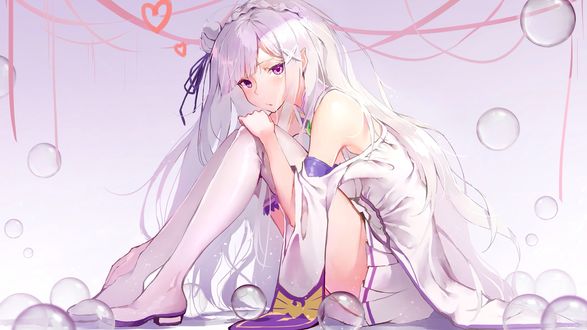 Обои на рабочий стол Emilia / Эмилия из аниме Re: Zero kara Hajimeru Isekai Seikatsu / Re: Жизнь в альтернативном мире с нуля