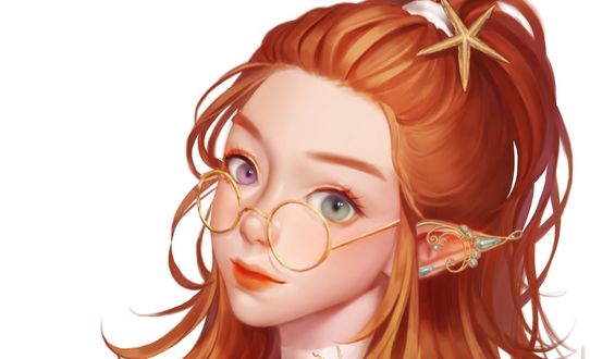 Обои на рабочий стол Рыжеволосая девушка - эльфийка в очках, by Geun-seong Wang