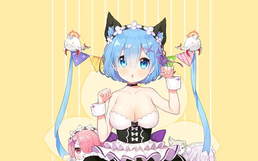 Обои на рабочий стол Rem / Рем и Ram / Рам из аниме Re:Zero kara Hajimeru Isekai Seikatsu / Re:Zero. Жизнь с нуля в альтернативном мире