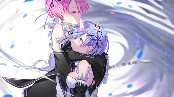 Обои на рабочий стол Ram / Рам и Rem / Рем из аниме Re:Zero kara Hajimeru Isekai Seikatsu / Re:Zero. Жизнь с нуля в альтернативном мире