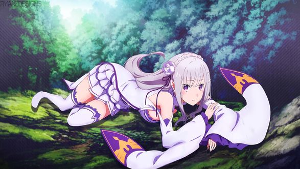 Обои на рабочий стол Emilia / Эмилия из аниме Re:Zero kara Hajimeru Isekai Seikatsu / Re:Zero. Жизнь с нуля в альтернативном мире