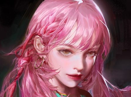 Anime girl pink hair brown eyes