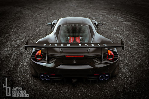 Обои на рабочий стол Черный Ferrari 488 GTB на трассе (Black Magic / Черная магия) , by Javier Oquendo