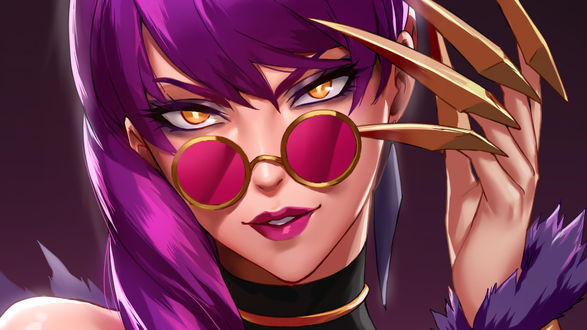 Обои на рабочий стол Evelynn / Эвелинн в розовых очках из игры League of Legends / Лига Легенд, by -Ｎ-Ｎ