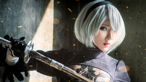 Обои на рабочий стол Косплей YoRHa №2 тип B из игры NieR: Automata, девушка модель Hane Ame