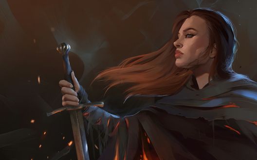 Обои на рабочий стол Девушка-воин с мечом, by Meva Eyuboglu