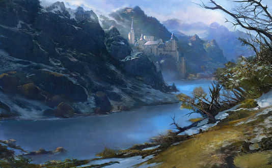 Обои на рабочий стол Замок в горах у широкой реки, by Miro Petrov