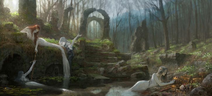 Обои на рабочий стол Русалки на древнем разрушенном кладбище, by Artem Demura