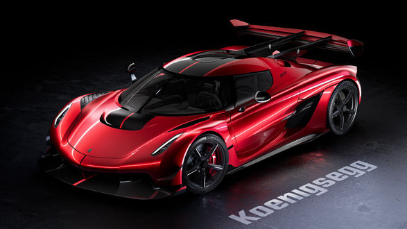 Обои на рабочий стол Красно-черный гиперкар Koenigsegg Jesko Cherry Red Edition 10, 2019 года, by David Baylis
