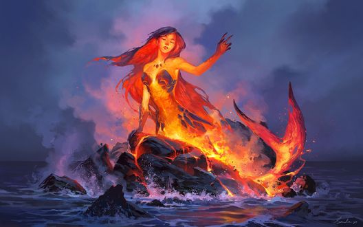 Обои на рабочий стол Русалка из лавы, by Sandara Tang
