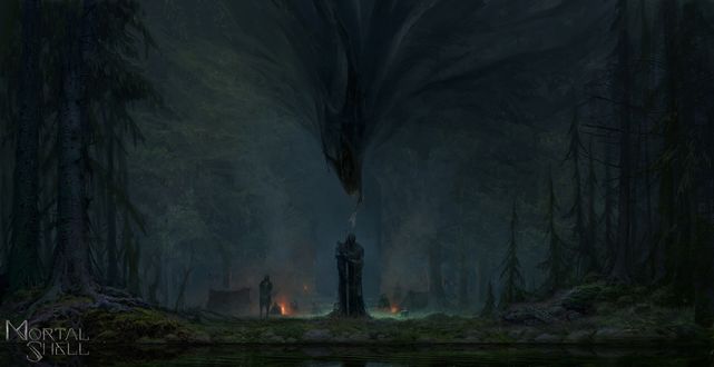 Обои на рабочий стол Смерть нависла над рыцарем сверху, арт к игре Mortal Shell, by Artem Demura