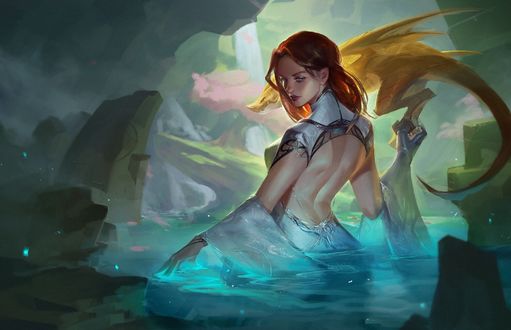 Обои на рабочий стол Девушка и дракон в пещере, by Zhong Yang